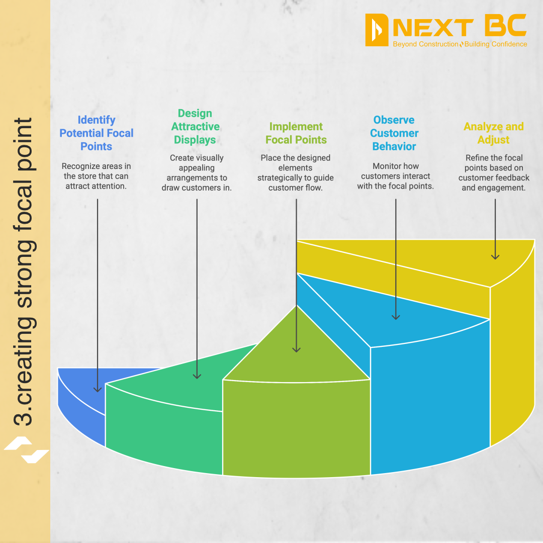 Retail store focal point design and customer attraction strategy graphic